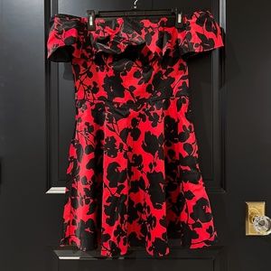 Floral Satin Off-The-Shoulder Mini Dress